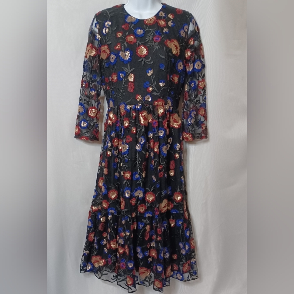 TOUCH Women's Floral Embroidered Sequins Mesh Midi Dress. Size 40 (10/12) - Picture 6 of 13